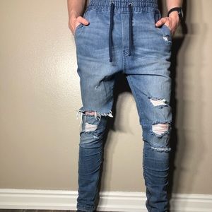 Distressed Denim Joggers